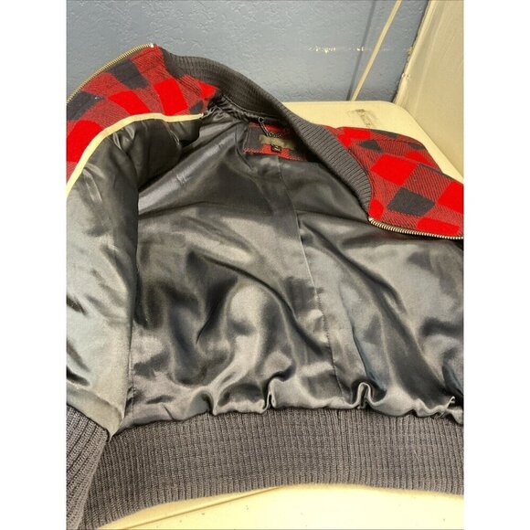 J Crew Womens Red/ Navy Buffalo Check‎ Plaid Bomber Jacket, Wool size 14 - Picture 11 of 12